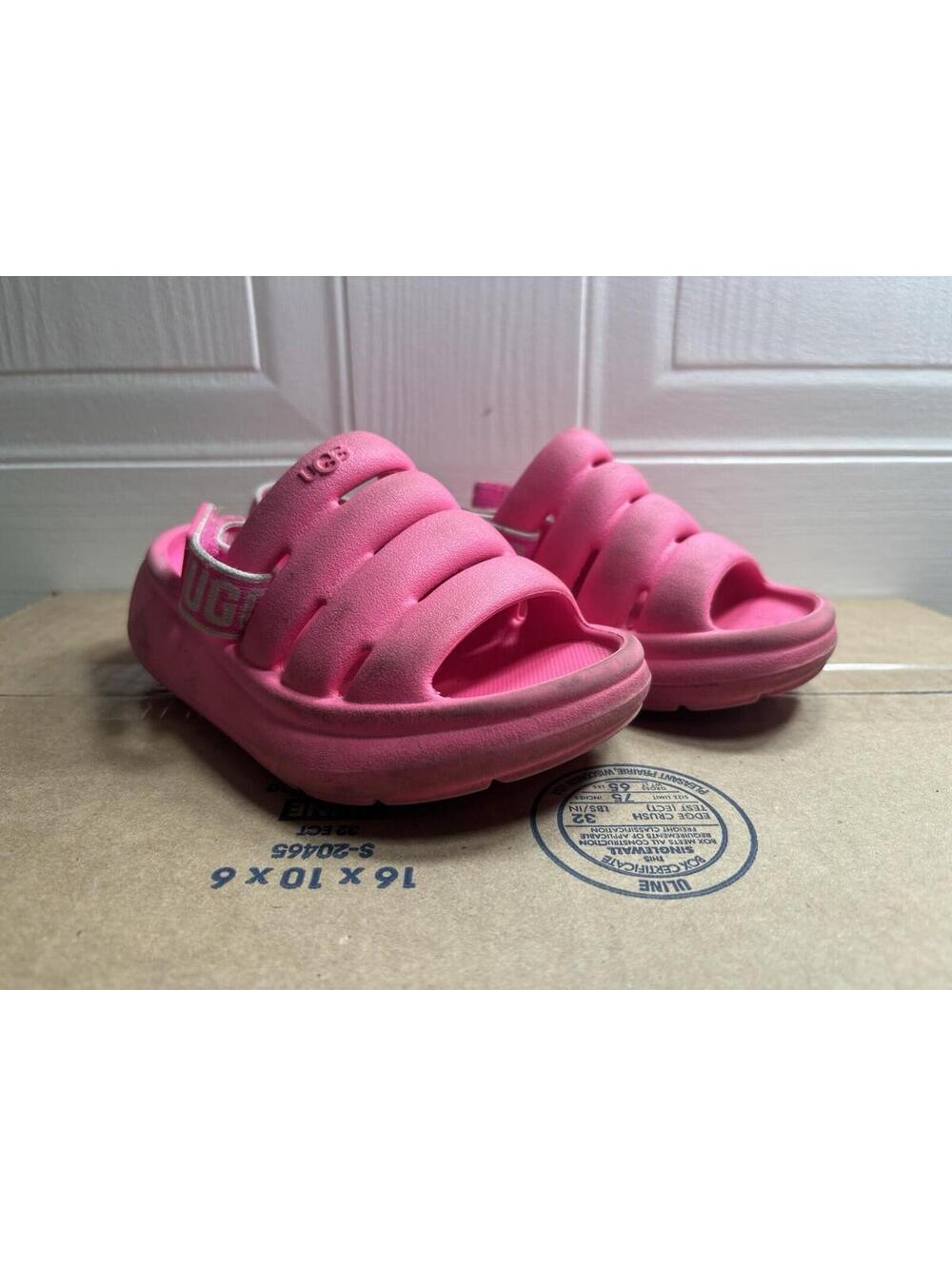 UGG Sport Yeah Sandals Girls Toddler Size 8T Taffy Pink Slides Logo Ankle Strap